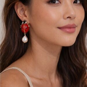 Elegant Red and Gold Ladybug Earrings
